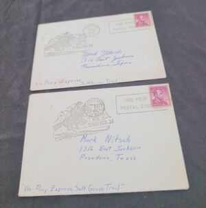 2- 1960 Pony Express Salt Grass Trail First Day Cover Envelopes
